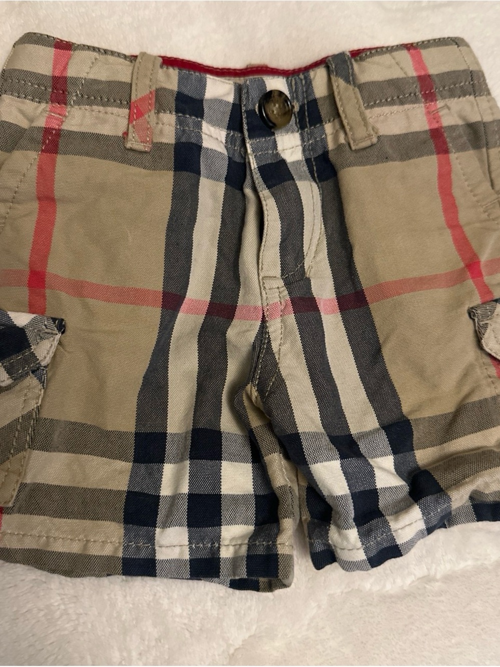 Burberry Plaid Kids Shorts in Tan, Navy & Red